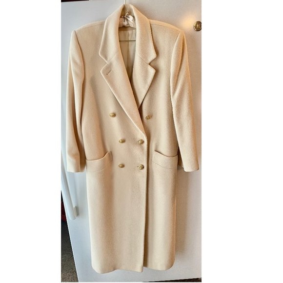 Fleurette Vintage ILGWU Ivory Double-Breast pure cashmere full length coat - Picture 1 of 9